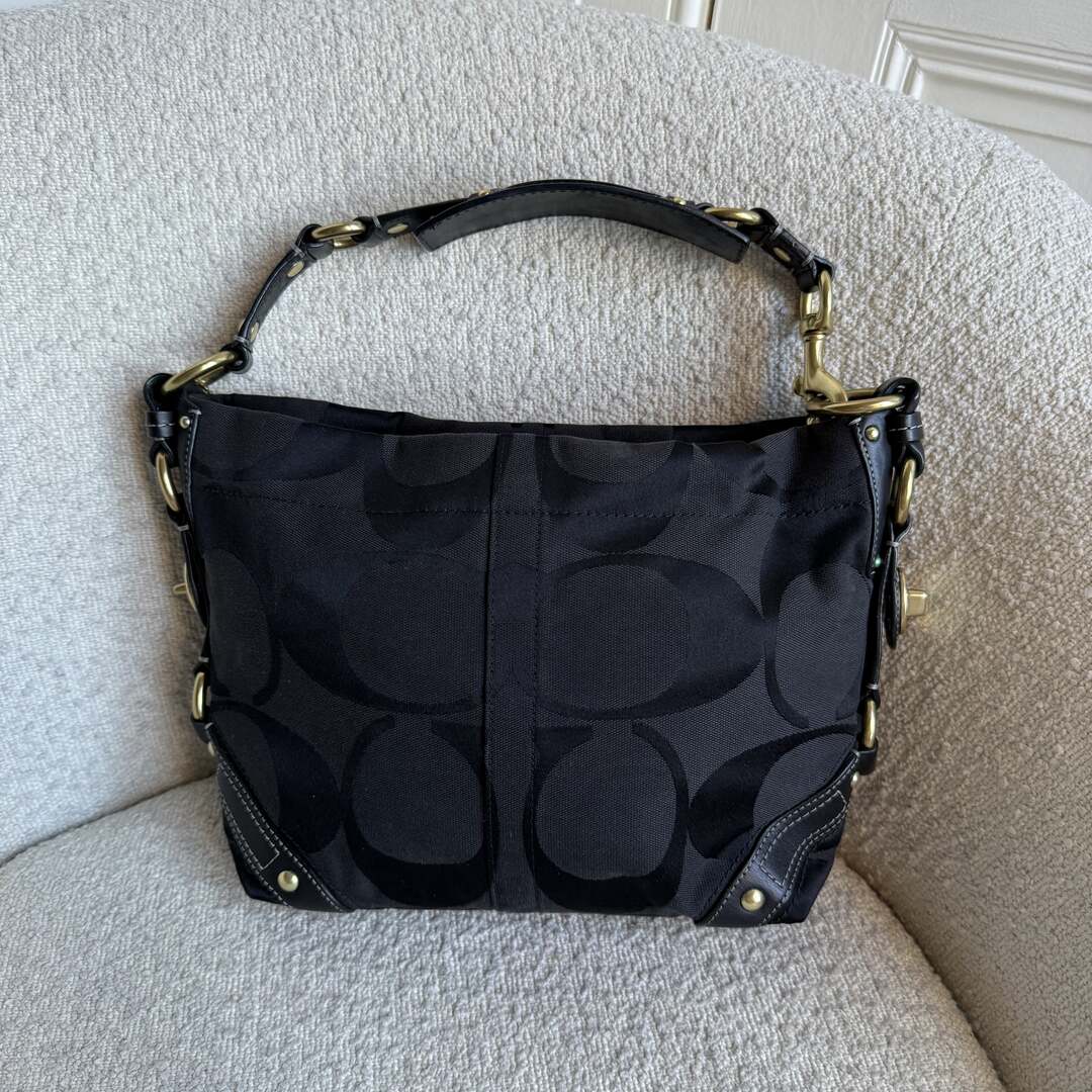 Coach Signature Studded Black Shoulder Bag