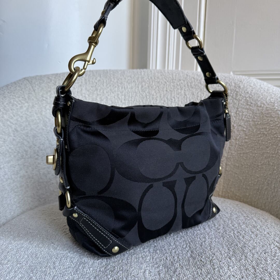 Coach Signature Studded Black Shoulder Bag