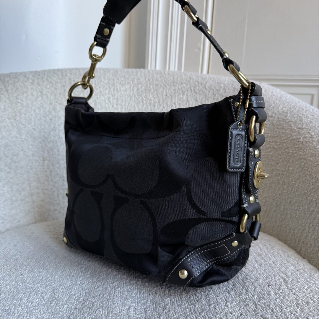Coach Signature Studded Black Shoulder Bag