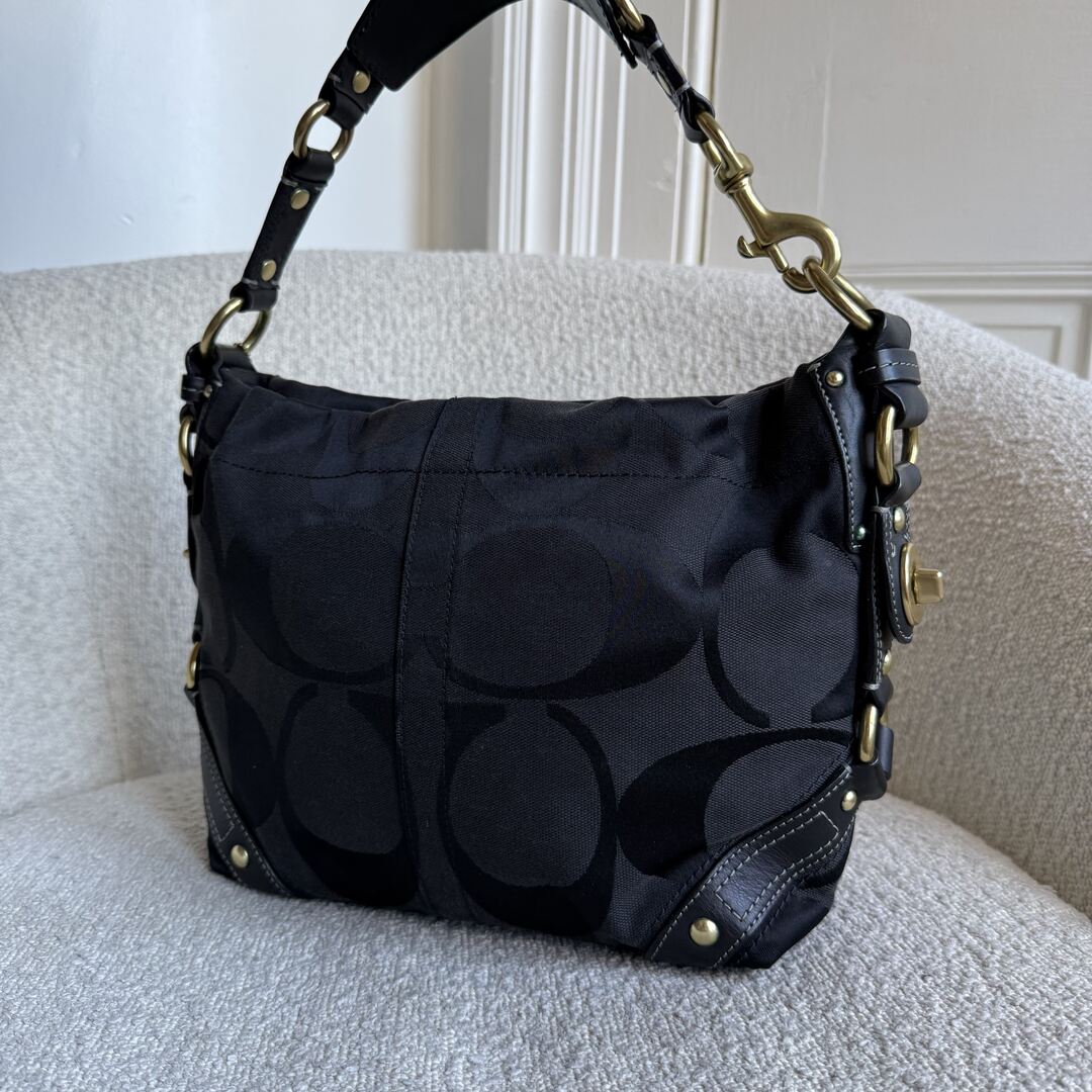 Coach Signature Studded Black Shoulder Bag