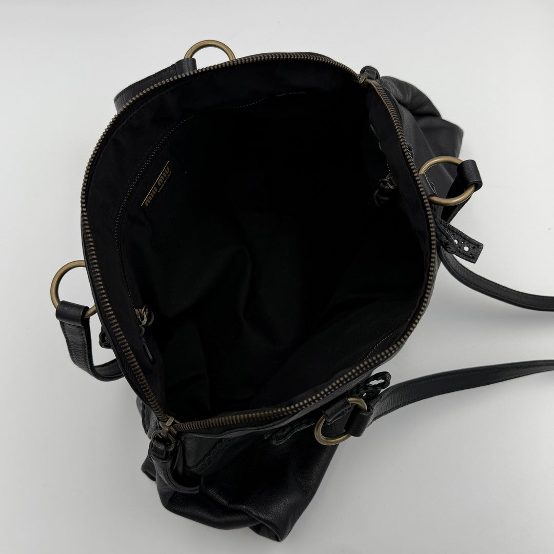 Archive Miu Miu Bow Leather Black Shoulder Bag