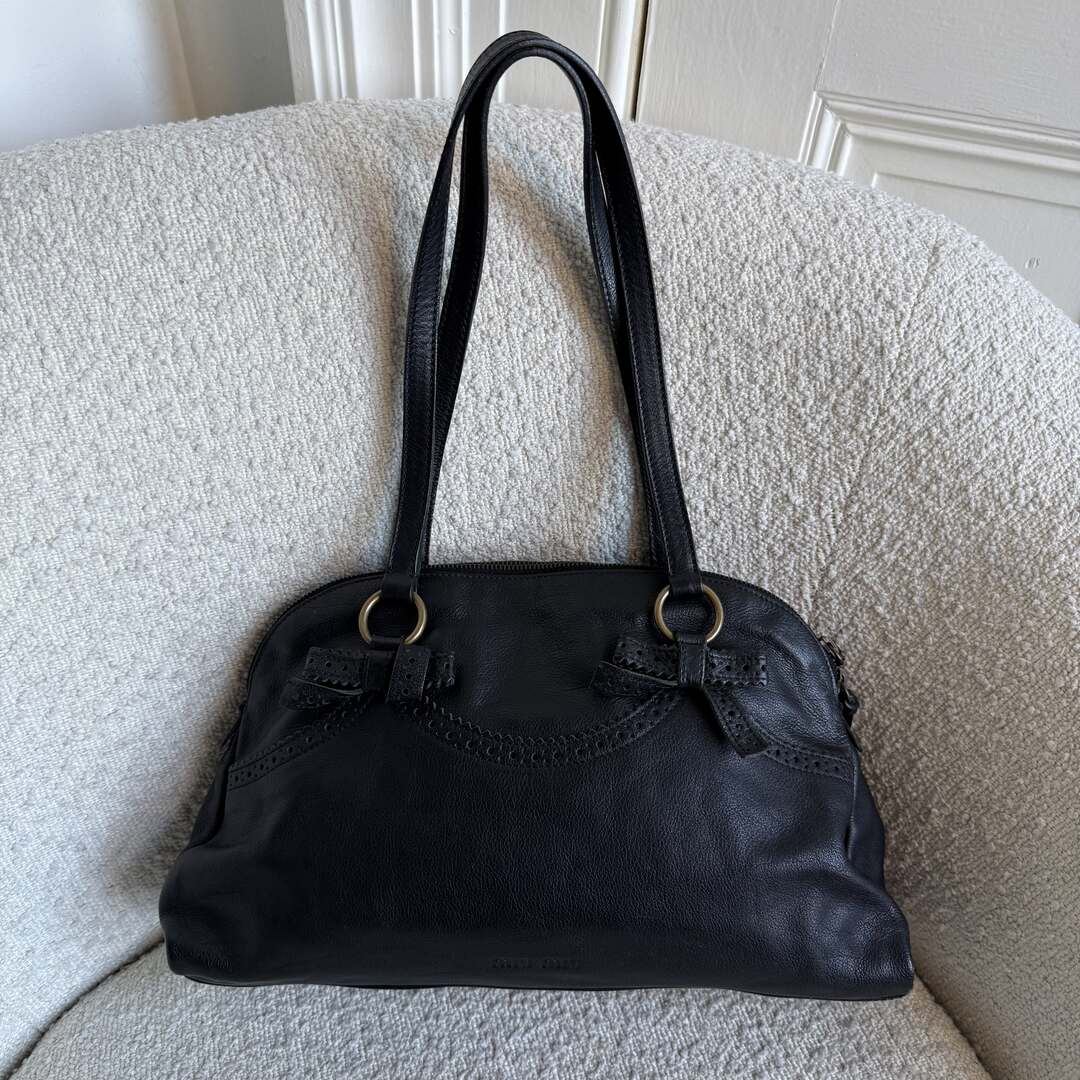 Archive Miu Miu Bow Leather Black Shoulder Bag
