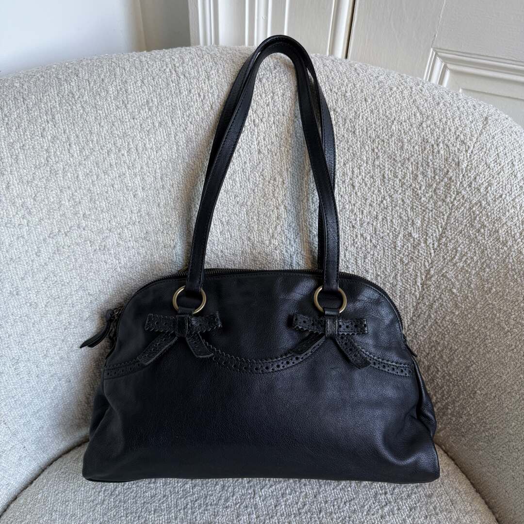 Archive Miu Miu Bow Leather Black Shoulder Bag