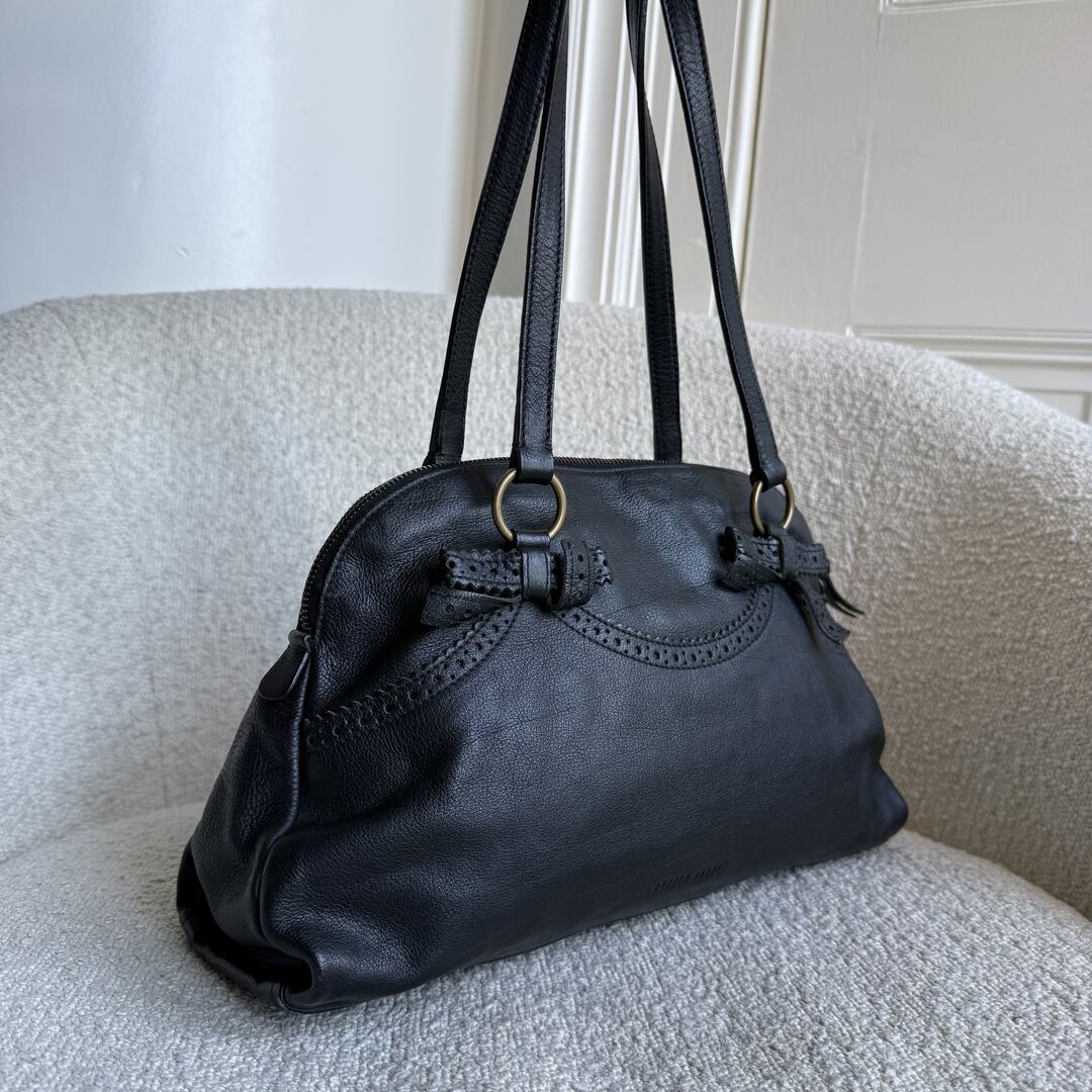 Archive Miu Miu Bow Leather Black Shoulder Bag