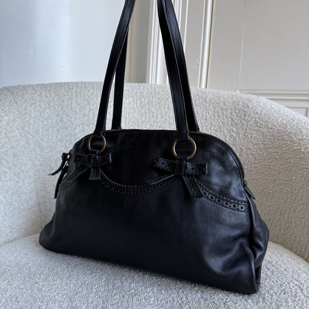 Archive Miu Miu Bow Leather Black Shoulder Bag