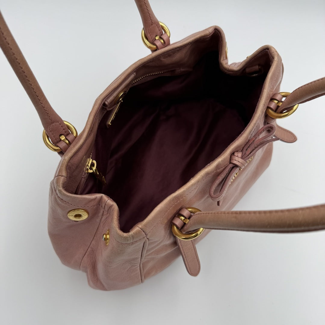 Miu Miu Vitello Bow Baby Pink Leather Handbag