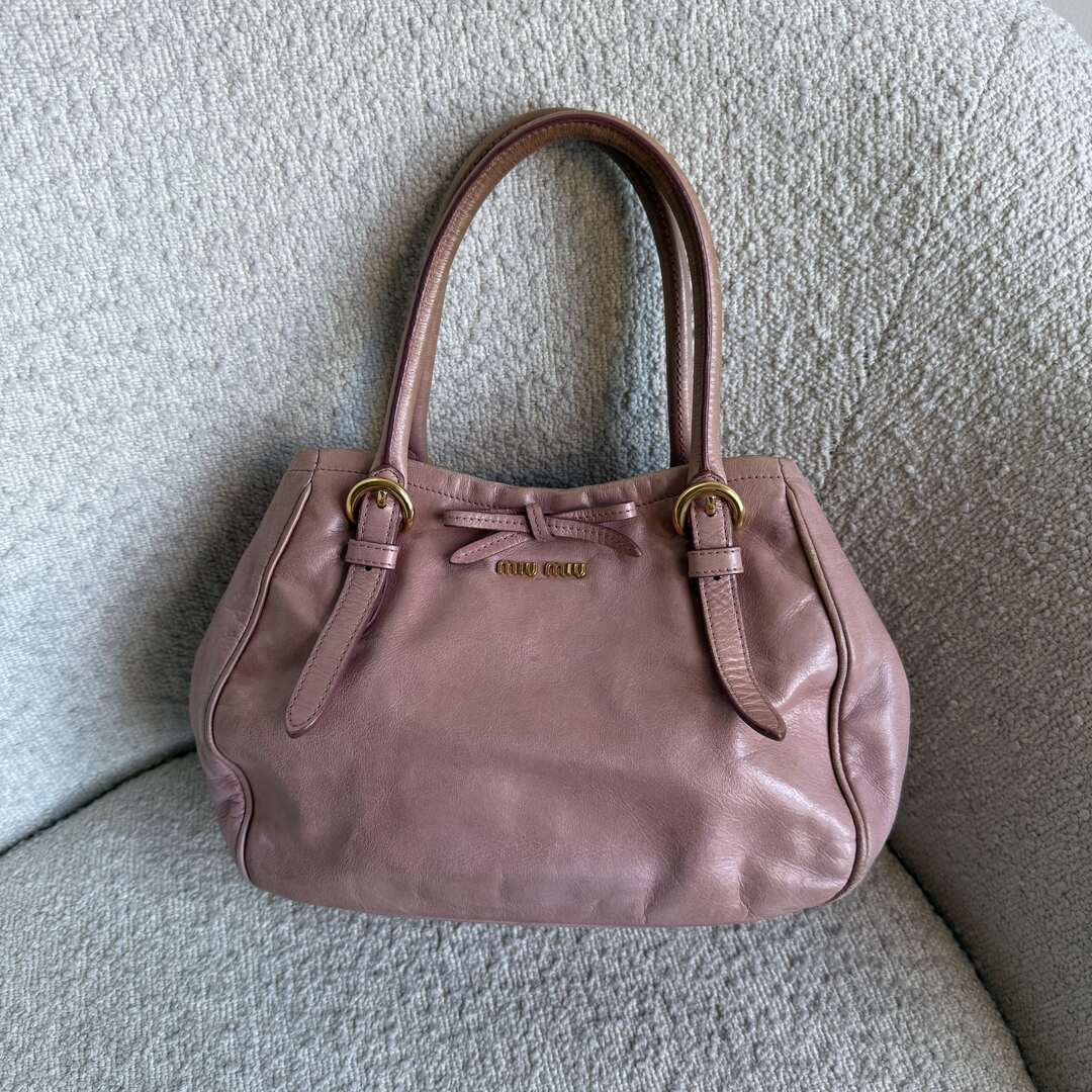 Miu Miu Vitello Bow Baby Pink Leather Handbag