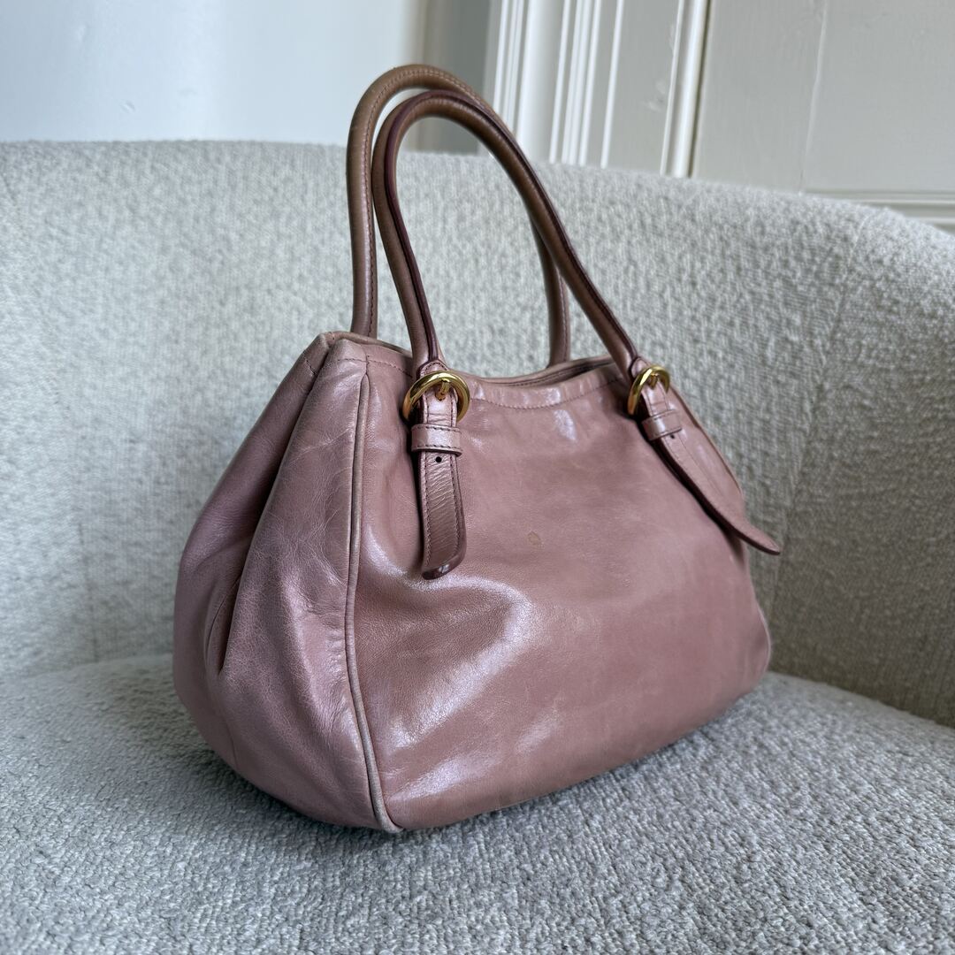 Miu Miu Vitello Bow Baby Pink Leather Handbag