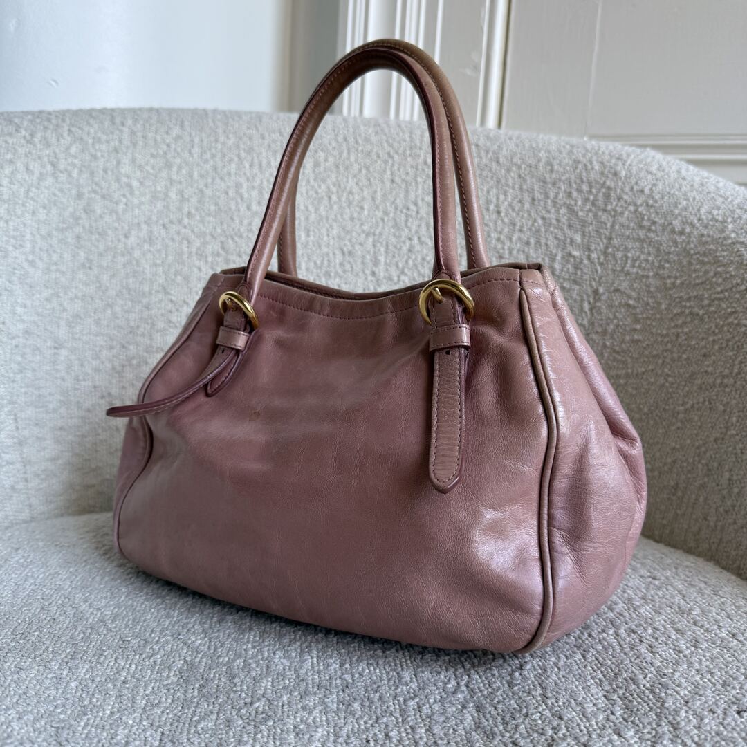 Miu Miu Vitello Bow Baby Pink Leather Handbag