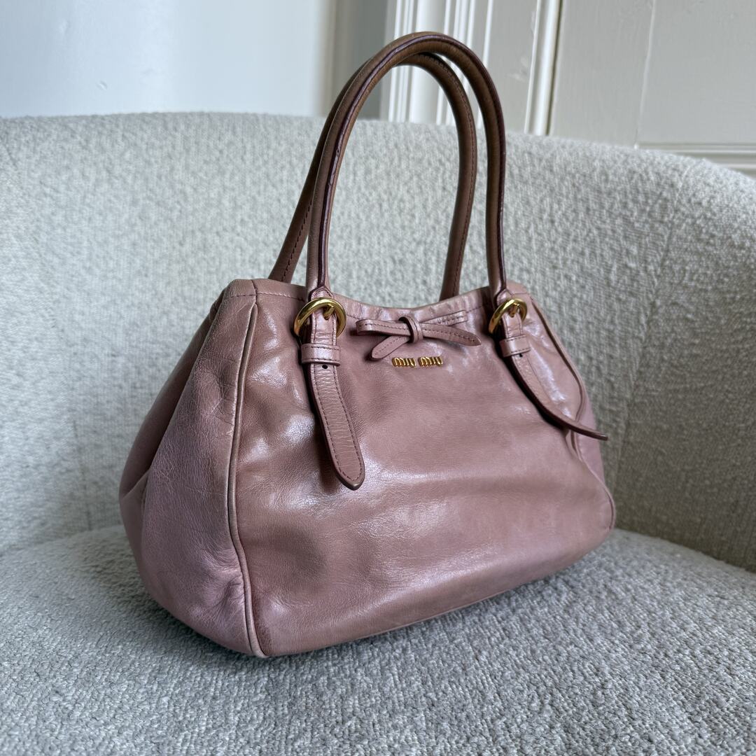 Miu Miu Vitello Bow Baby Pink Leather Handbag