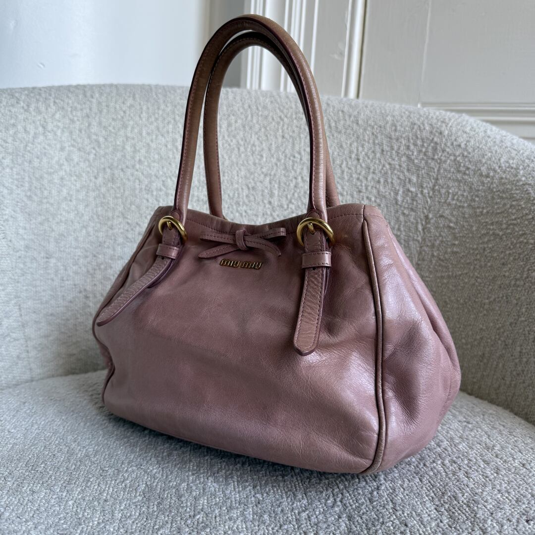 Miu Miu Vitello Bow Baby Pink Leather Handbag