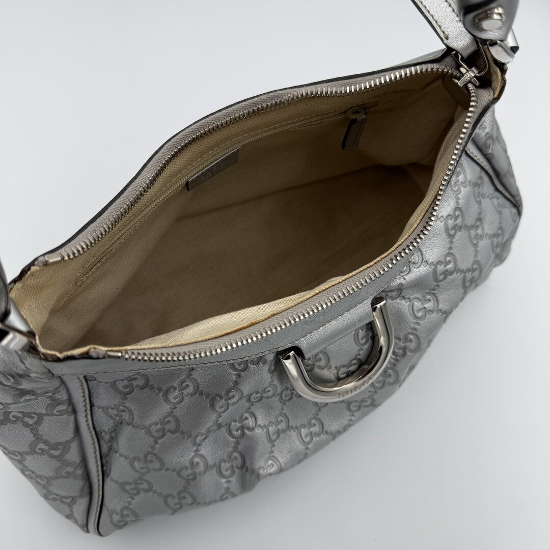 Gucci Guccissima Abbey Metallic Silver Shoulder Bag
