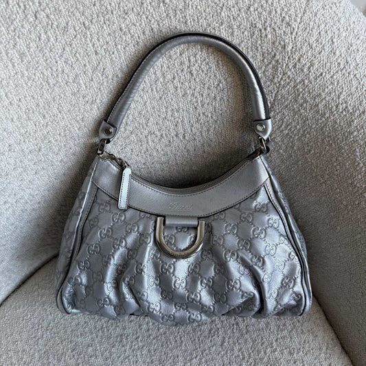 Gucci Guccissima Abbey Metallic Silver Shoulder Bag