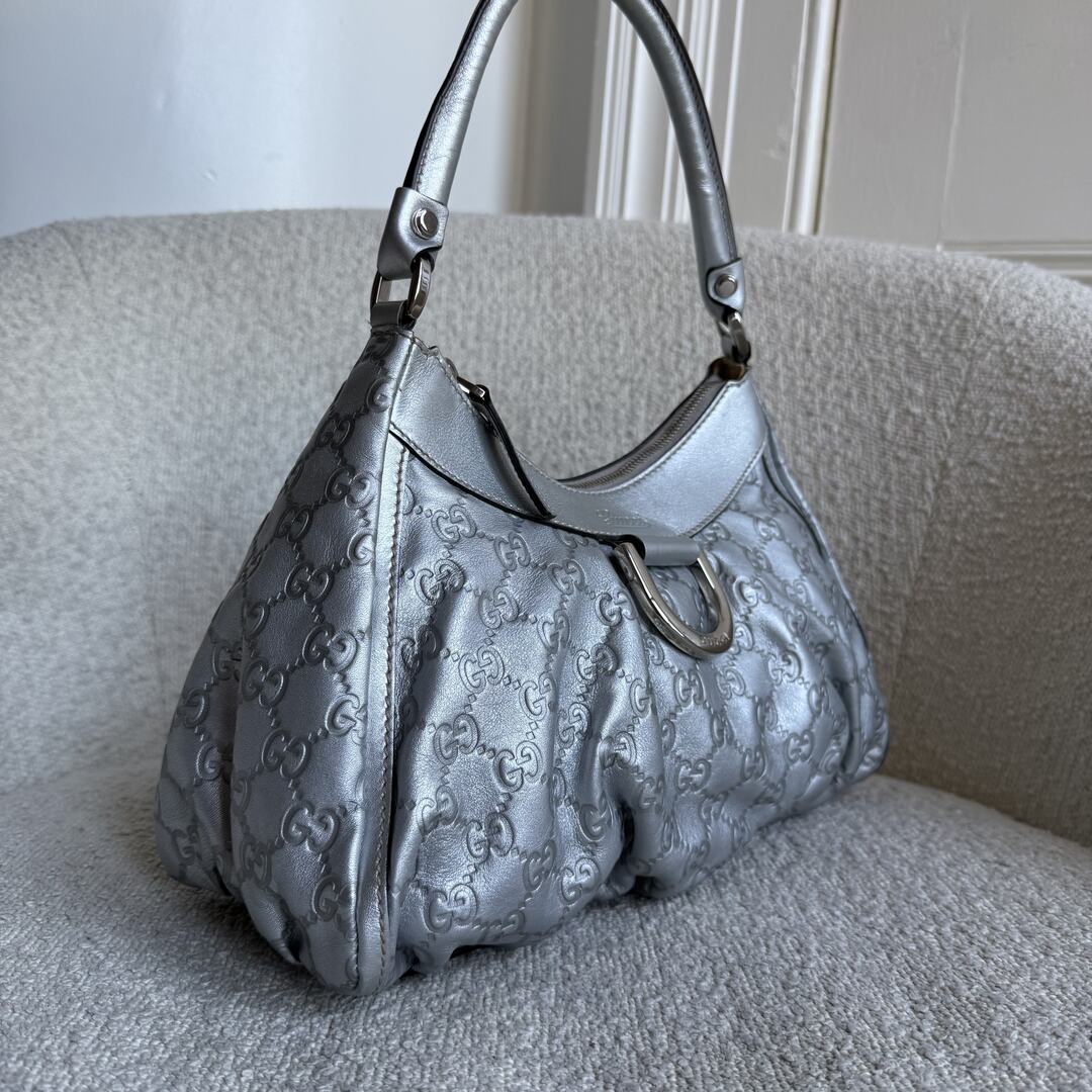 Gucci Guccissima Abbey Metallic Silver Shoulder Bag