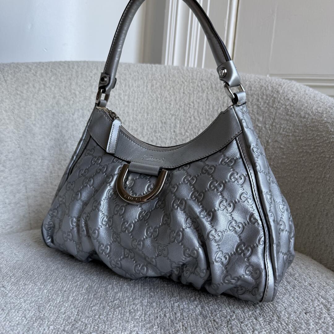 Gucci Guccissima Abbey Metallic Silver Shoulder Bag