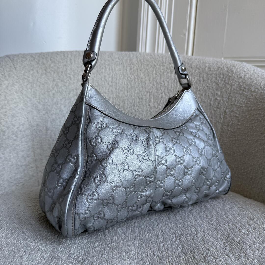 Gucci Guccissima Abbey Metallic Silver Shoulder Bag