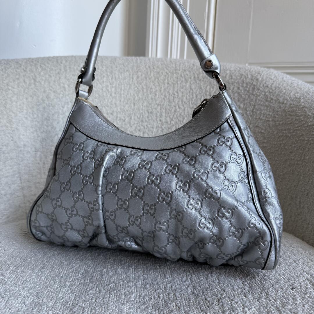 Gucci Guccissima Abbey Metallic Silver Shoulder Bag