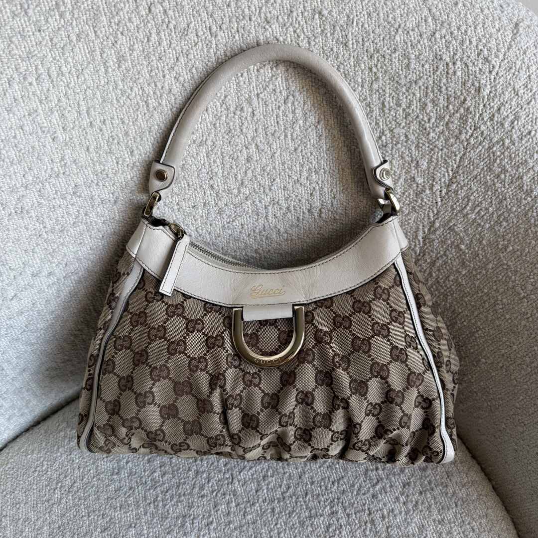 Gucci GG Canvas Abbey White Shoulder Bag