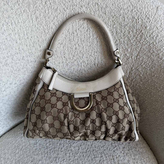 Gucci GG Canvas Abbey White Shoulder Bag