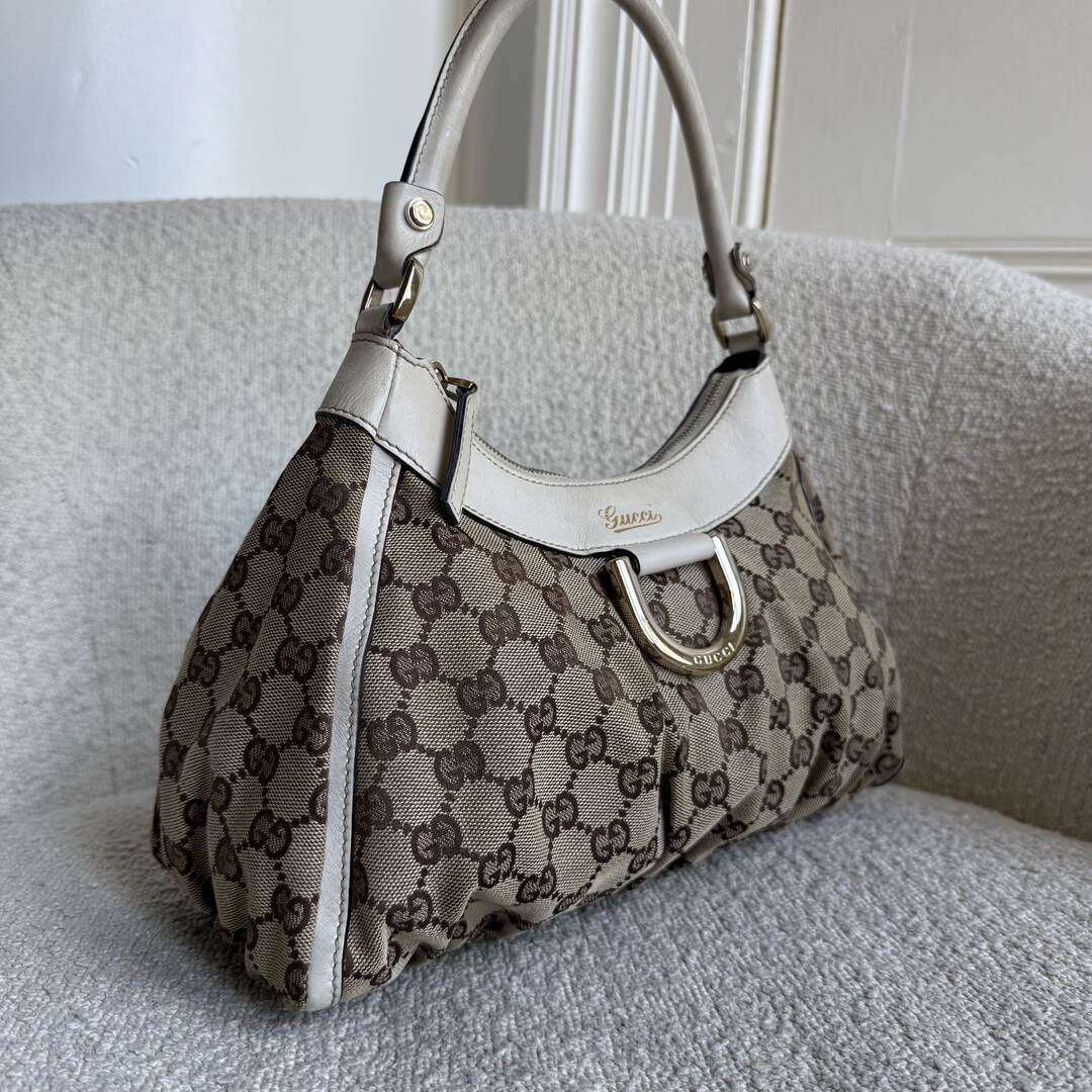 Gucci GG Canvas Abbey White Shoulder Bag