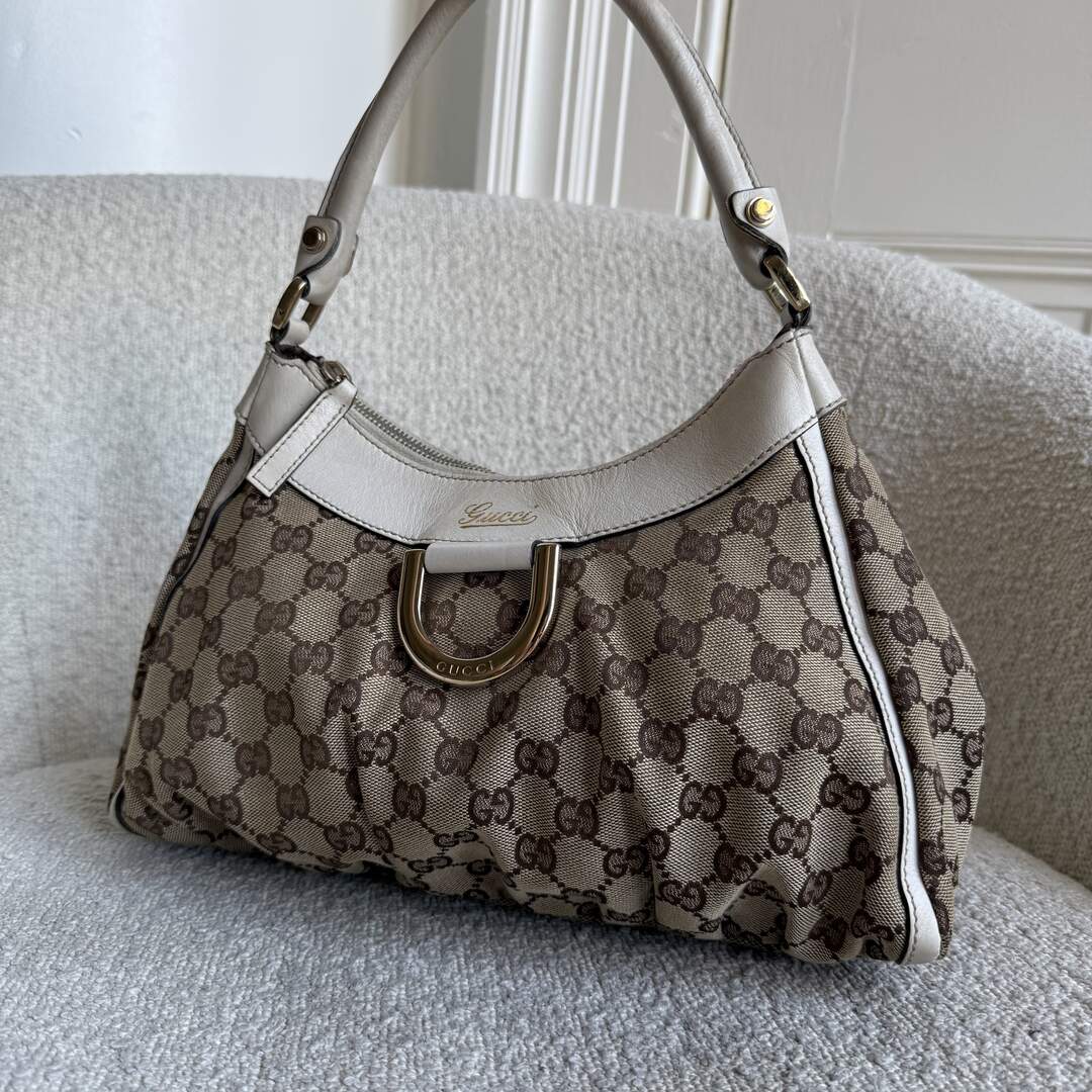 Gucci GG Canvas Abbey White Shoulder Bag