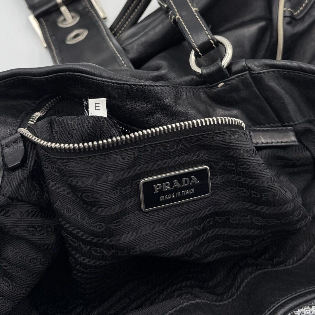 Prada Nappa Black Leather Buckle Shoulder Bag