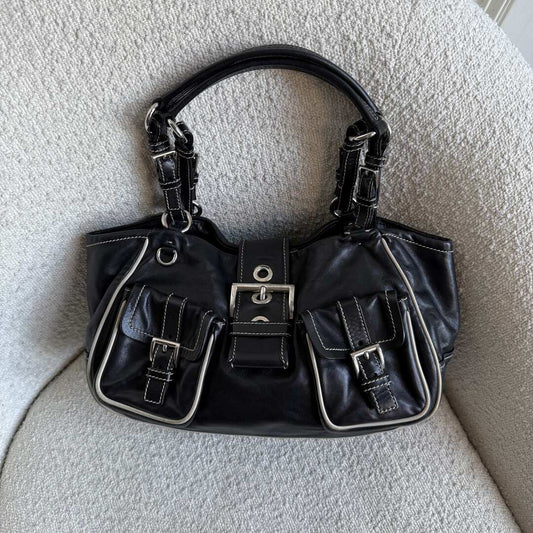 Prada Nappa Black Leather Buckle Shoulder Bag