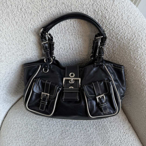 Prada Nappa Black Leather Buckle Shoulder Bag