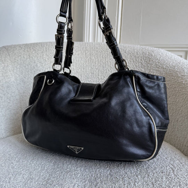 Prada Nappa Black Leather Buckle Shoulder Bag