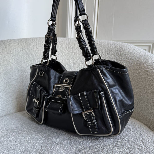 Prada Nappa Black Leather Buckle Shoulder Bag