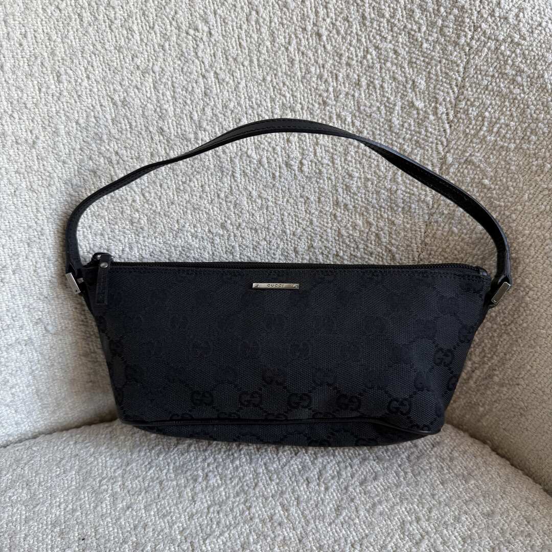 Gucci GG Monogram Black Boat Pochette Handbag