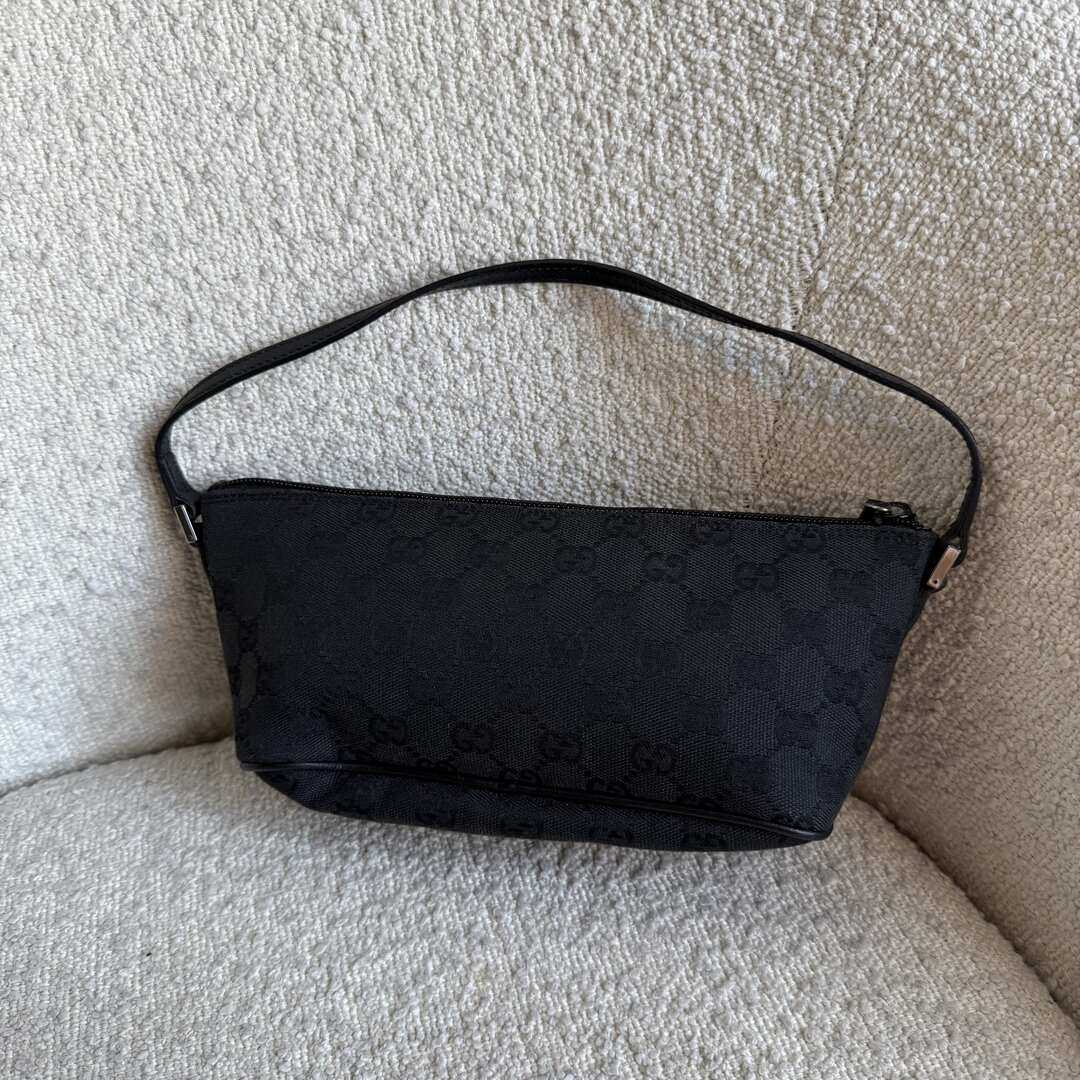 Gucci GG Monogram Black Boat Pochette Handbag
