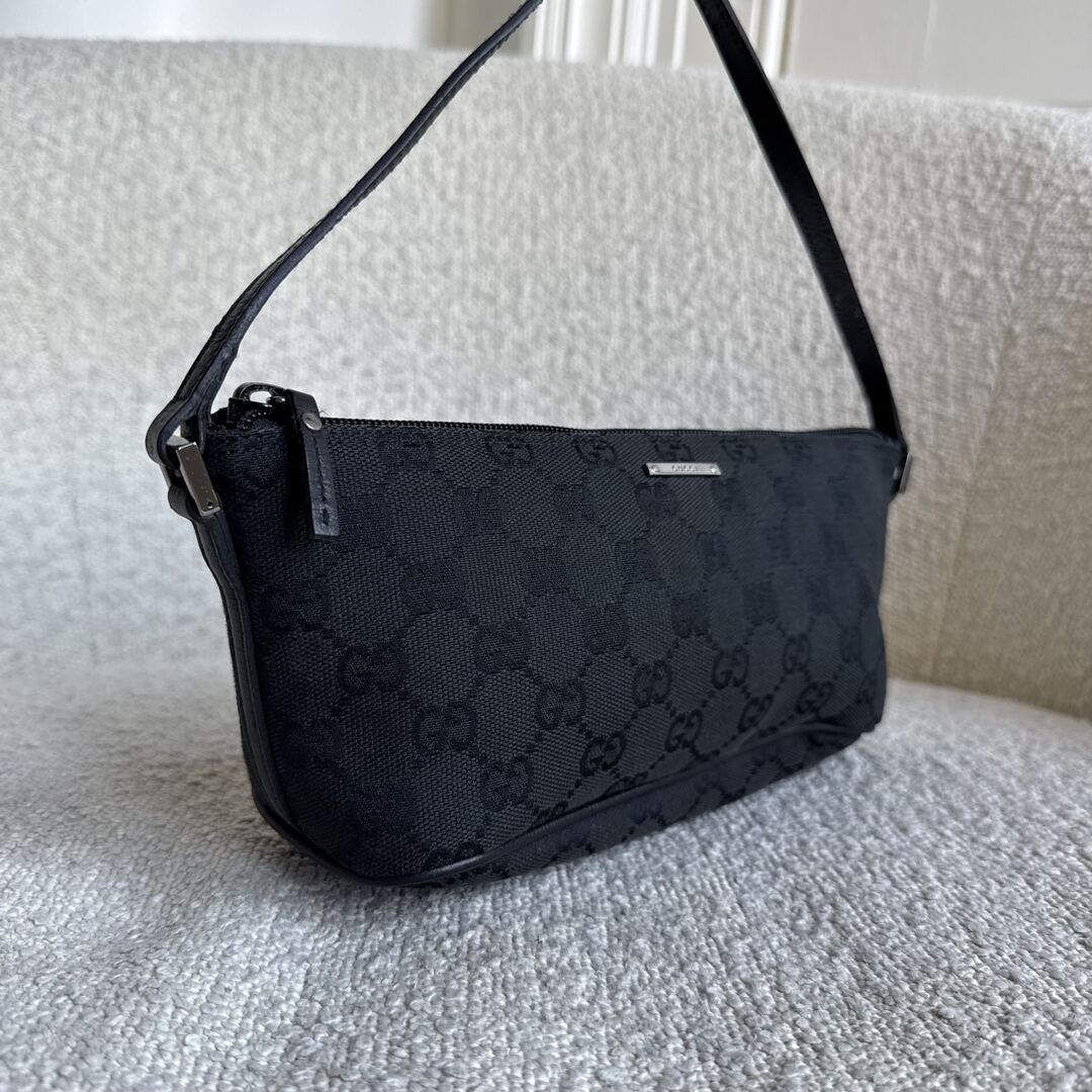 Gucci GG Monogram Black Boat Pochette Handbag