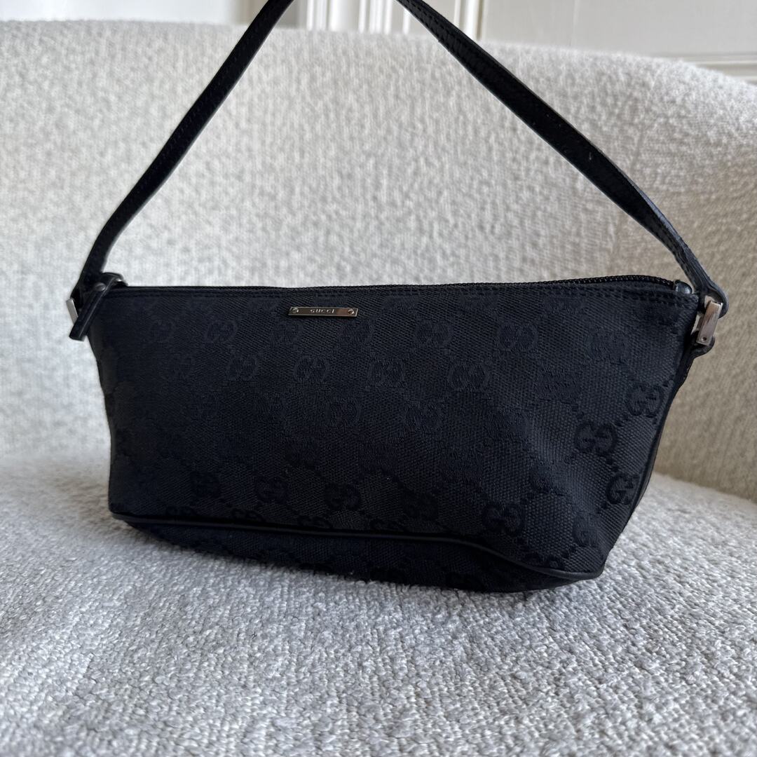 Gucci GG Monogram Black Boat Pochette Handbag