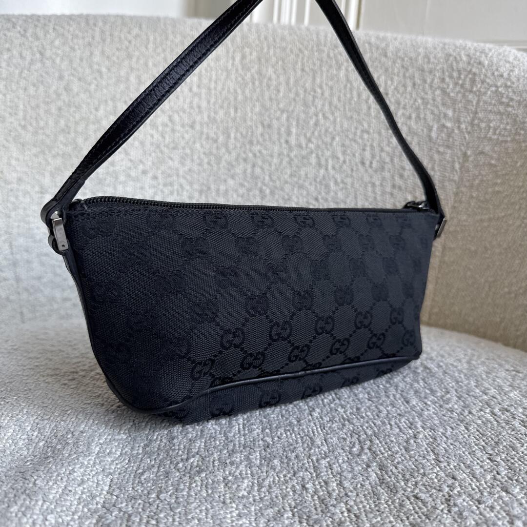 Gucci GG Monogram Black Boat Pochette Handbag
