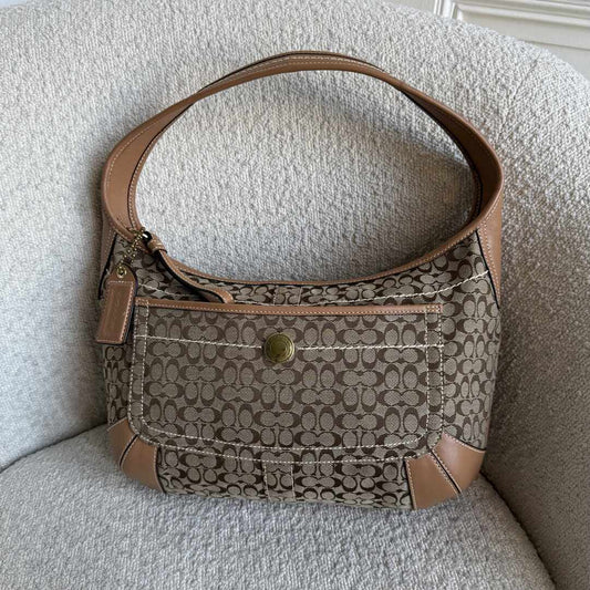 Coach Mini Signature Brown Hobo Shoulder Bag