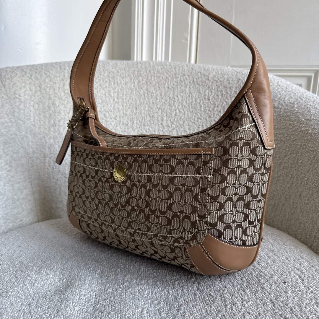 Coach Mini Signature Brown Hobo Shoulder Bag