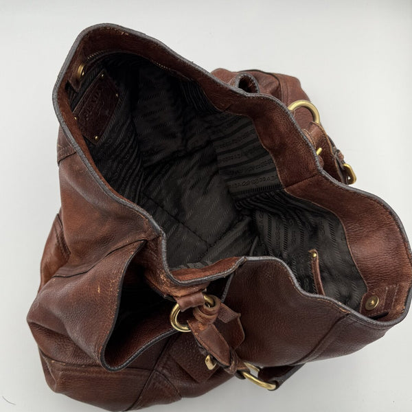 Prada Vitello Daino Brown Leather Large Tote Bag