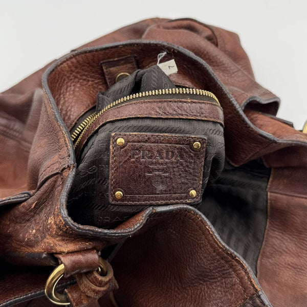 Prada Vitello Daino Brown Leather Large Tote Bag