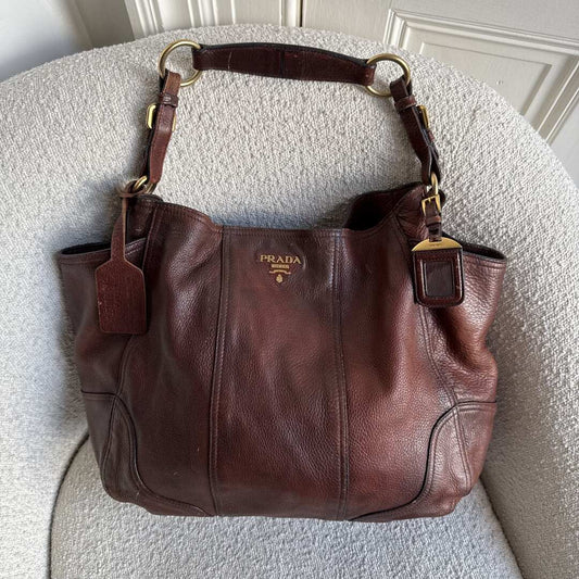 Prada Vitello Daino Brown Leather Large Tote Bag