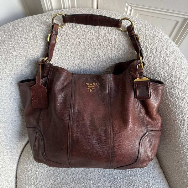 Prada Vitello Daino Brown Leather Large Tote Bag