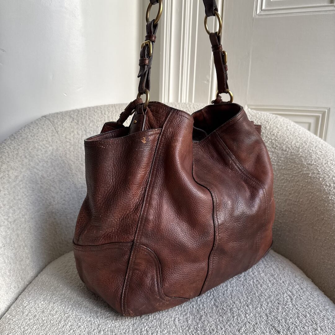 Prada Vitello Daino Brown Leather Large Tote Bag