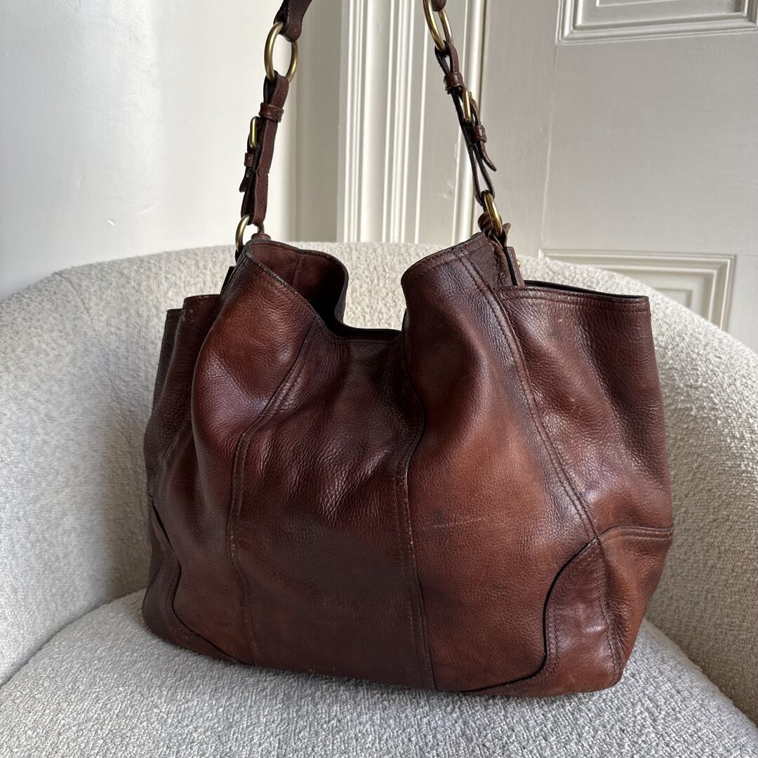Prada Vitello Daino Brown Leather Large Tote Bag
