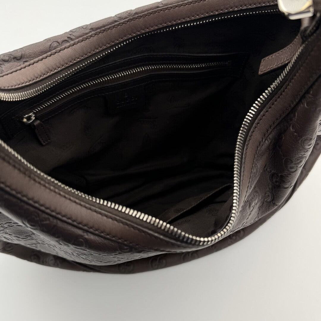 Gucci Guccissima Twins Hobo Brown Leather Shoulder Bag