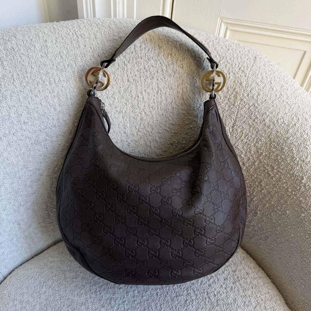 Gucci Guccissima Twins Hobo Brown Leather Shoulder Bag