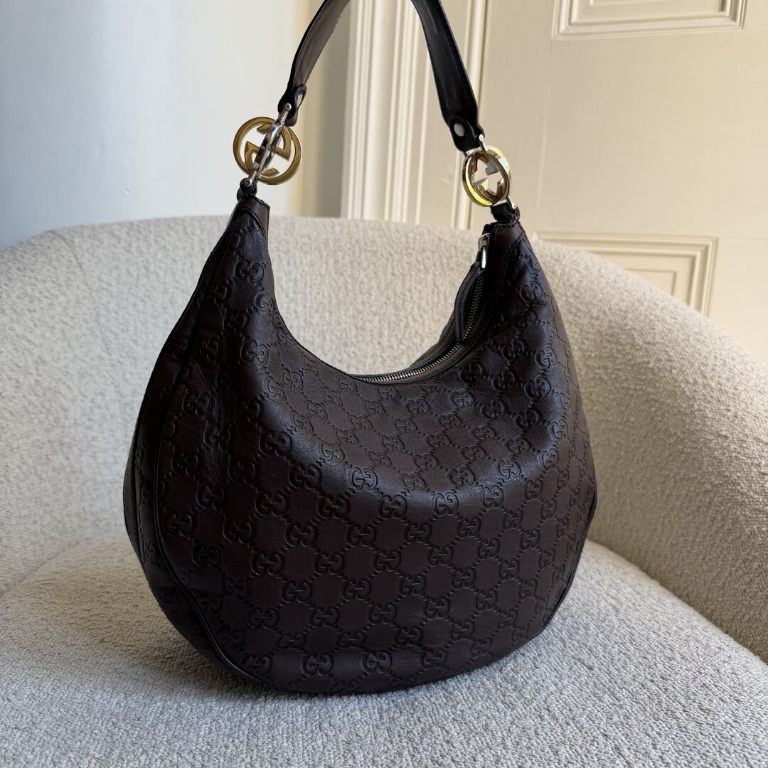 Gucci Guccissima Twins Hobo Brown Leather Shoulder Bag