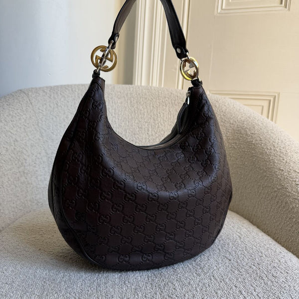 Gucci Guccissima Twins Hobo Brown Leather Shoulder Bag