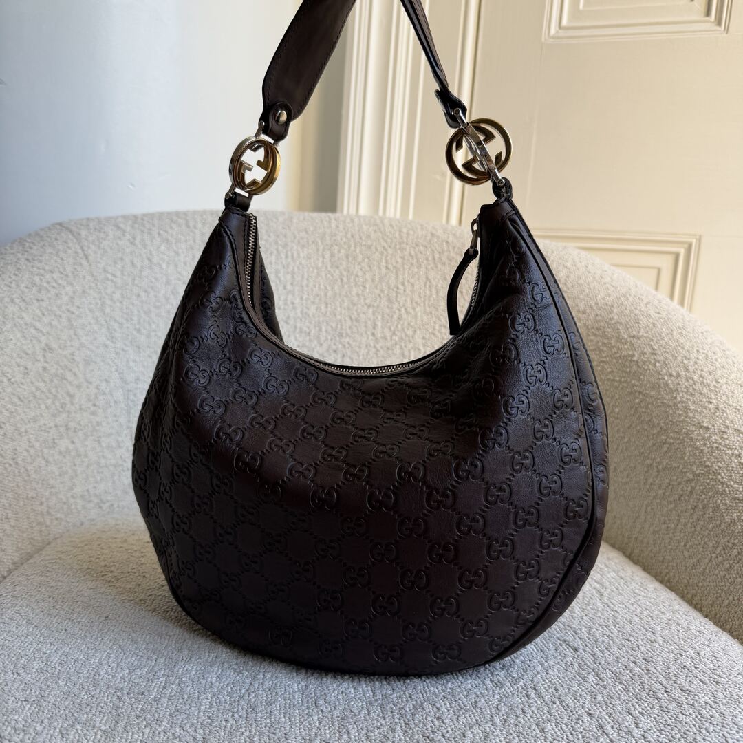 Gucci Guccissima Twins Hobo Brown Leather Shoulder Bag