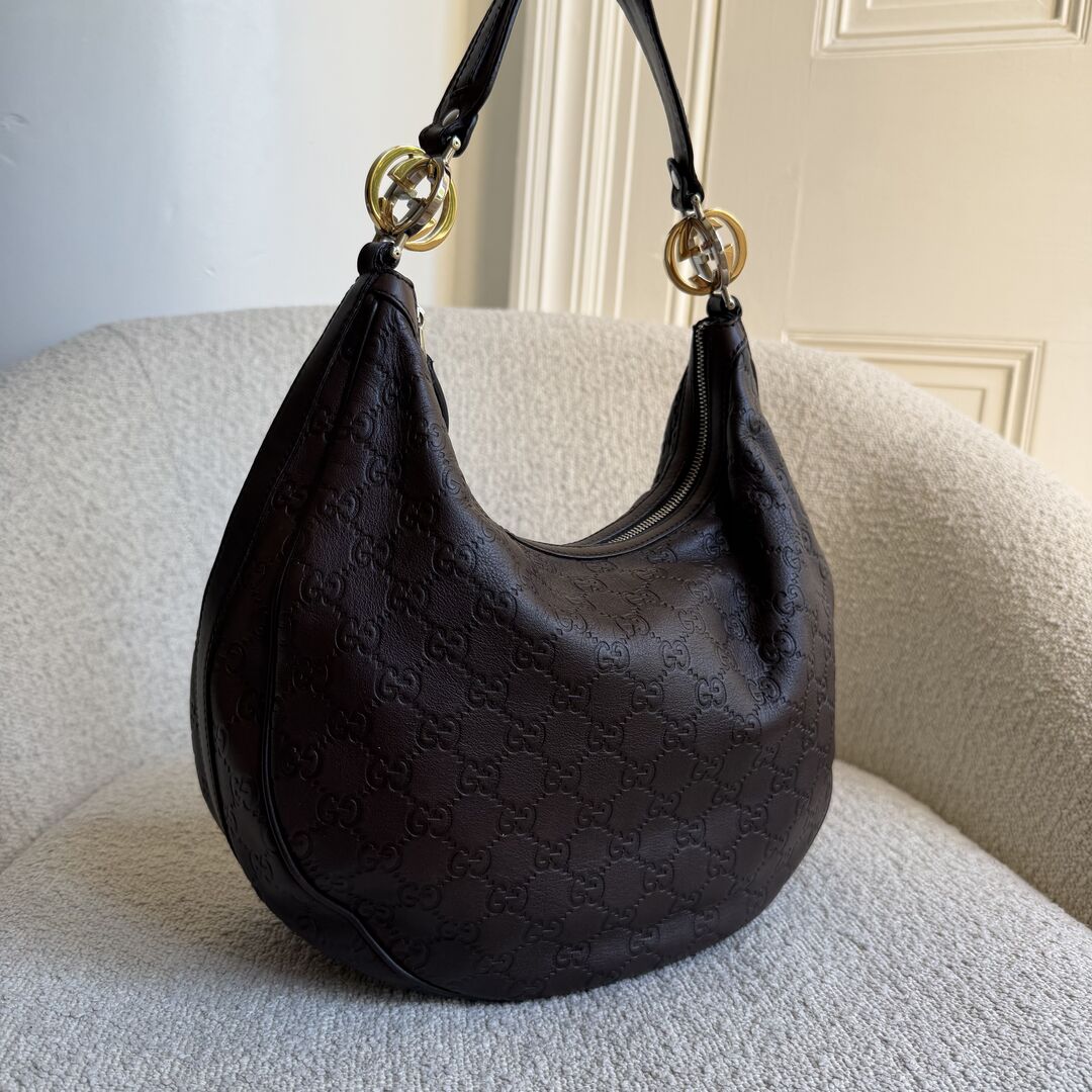 Gucci Guccissima Twins Hobo Brown Leather Shoulder Bag
