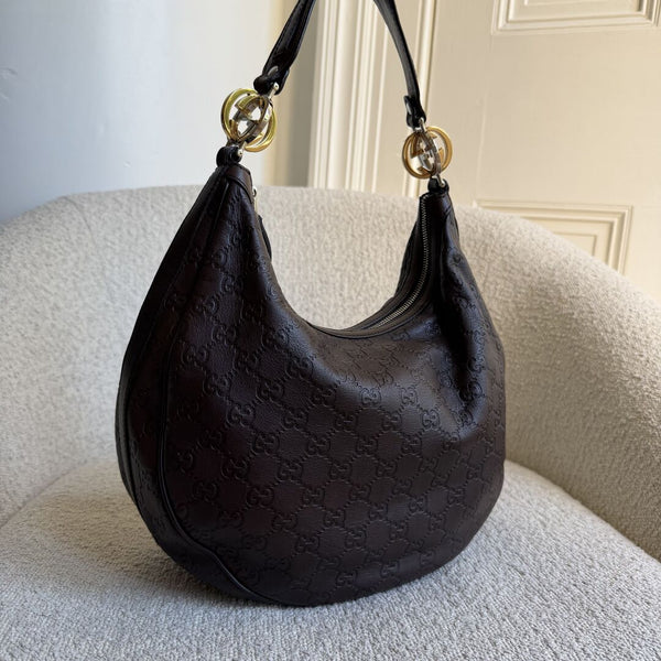 Gucci Guccissima Twins Hobo Brown Leather Shoulder Bag